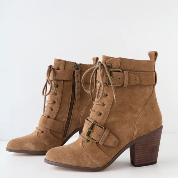 NWT Carleton Light Brown Suede Leather Lace-Up Mid-Calf Booties - Picture 3 of 4